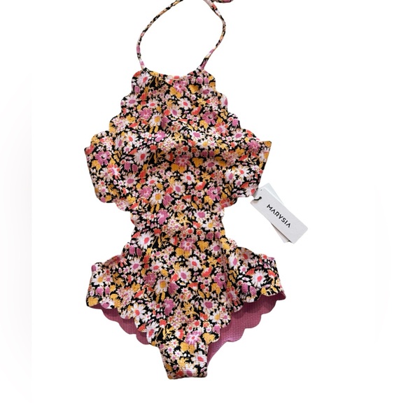 Marysia Swim Kids Floral Swimsuit - Black, Pink, Yellow - Picture 1 of 3